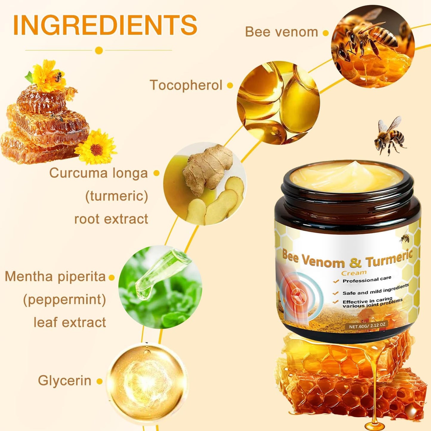 Bee Venom Turmeric Cream| Natural Pain Relief Cream